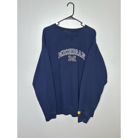 Vintage 90s Starter University Of Michigan Wolverines Sweatshirt Size XL Blue - Picture 1 of 10